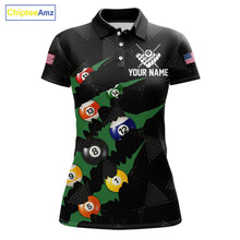 Load image into Gallery viewer, Personalized Scratch Black 8 Ball Billiard Shirt For Women, Pool Team Jersey Polo 1/4 Zip |Green TDM6070