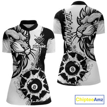 Load image into Gallery viewer, Black And White Funny Lion Billiard Shirt For Women Custom 8 Ball Pool Team Jersey Polo &amp; 1/4 Zip TDM6321
