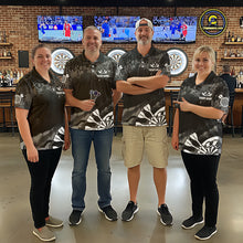 Load image into Gallery viewer, Black Grey Grunge Camo Darts Shirt For Women Custom Darts Jersey Team Polo &amp; 1/4 Zip, Darts Uniform TDM6322