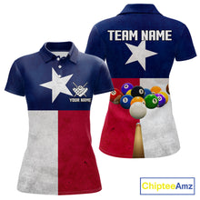 Load image into Gallery viewer, Personalized Vintage Texas Flag Billiard Shirt For Women, Patriotic Pool Team Jersey Polo &amp; 1/4 Zip TDM6331