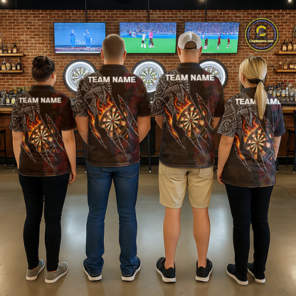 Personalized Hibiscus Flower Flame Darts Shirt For Women, Tribal Darts Team Jersey Polo & 1/4 Zip TDM6502