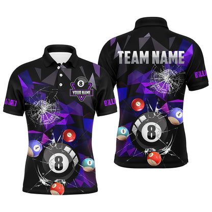 Personalized Billiard Balls Break Glass Pool Jersey For Men, Abstract Billiard Team Shirts | Blue TDM2489