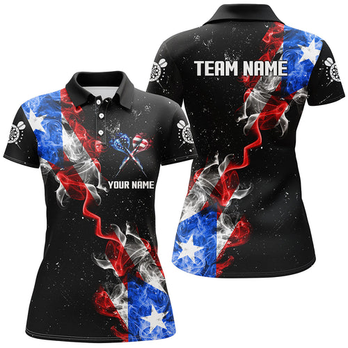 Customized Grunge US Flag Smoke Darts Polo & Quarter-Zip Shirts, Patriotic Darts Jerseys For Women TDM2497
