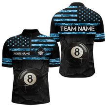 Load image into Gallery viewer, Customized Retro 8 Ball Pool Blue Camo US Flag Billiard Shirts For Men, Patriotic Billiard Jersey TDM3567