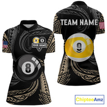 Load image into Gallery viewer, Personalized 8 Ball 9 Ball Tribal Billiard Shirt For Women Custom Pool Team Jersey Polo &amp; 1/4 Zip TDM6335