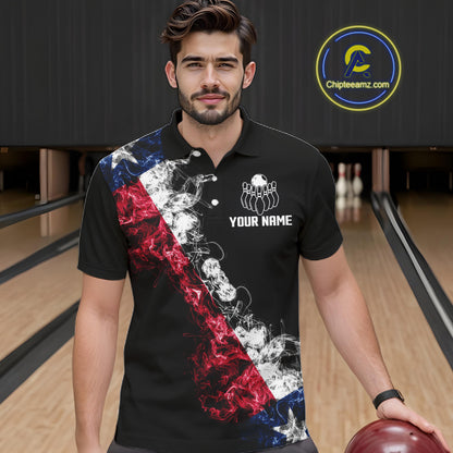 Personalized Smoke Texas Flag Bowling Shirts For Men Custom Patriotic Bowling League Team Jersey TDM7259