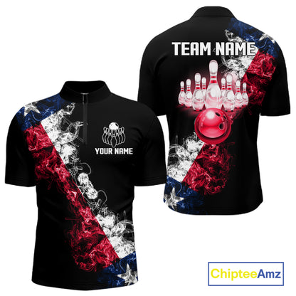 Personalized Smoke Texas Flag Bowling Shirts For Men Custom Patriotic Bowling League Team Jersey TDM7259