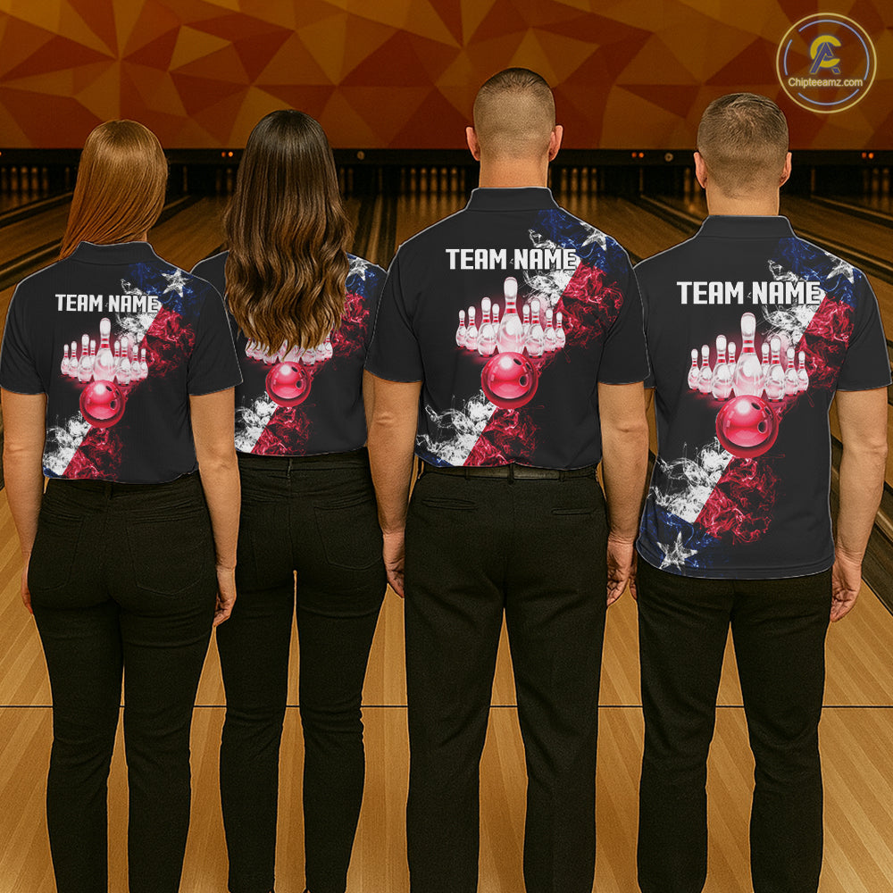 Personalized Smoke Texas Flag Bowling Shirts For Men Custom Patriotic Bowling League Team Jersey TDM7259
