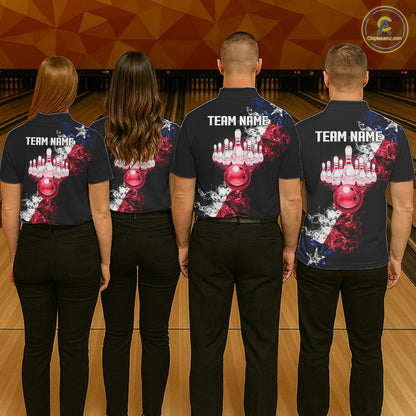 Personalized Smoke Texas Flag Bowling Shirts For Men Custom Patriotic Bowling League Team Jersey TDM7259