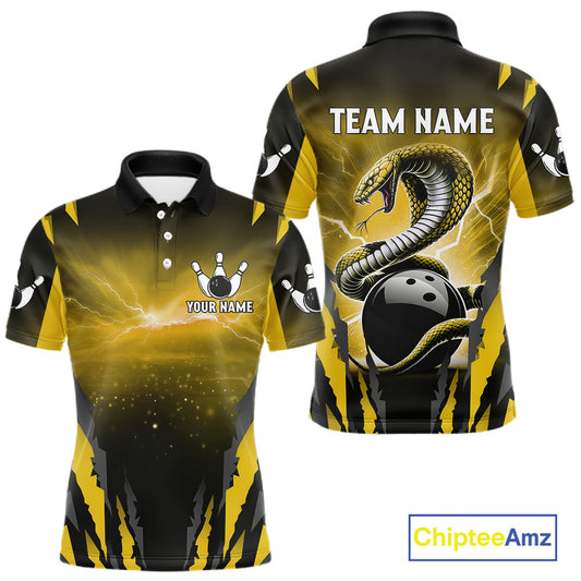 Yellow Thunder Lightning Cobra Snake Bowling Shirts For Men Custom Bowling Jersey Polo & 1/4 Zip TDM6085