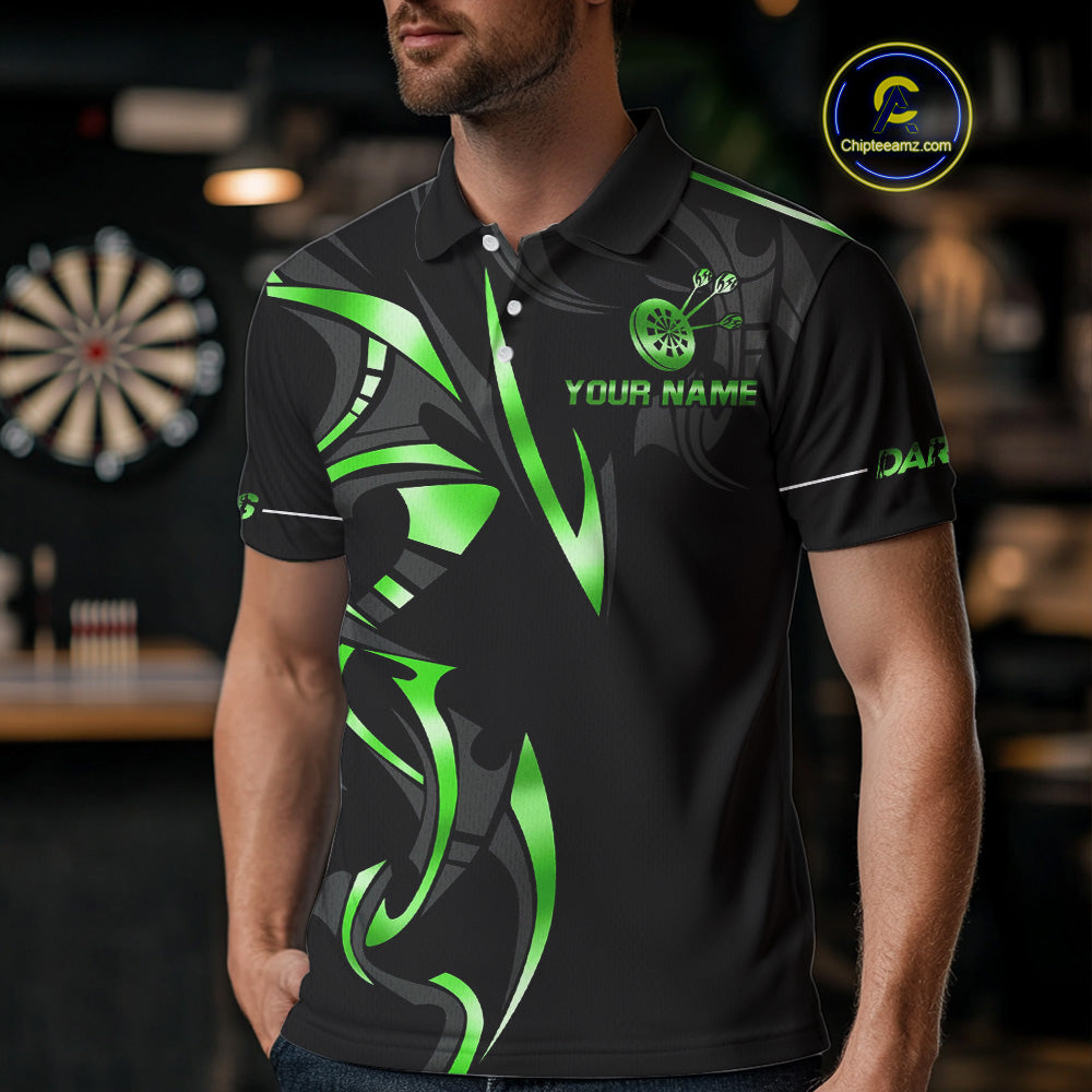 Black And Green Dartboard Crown Dart Shirts For Men Custom Dart Jersey Team Polo & Quarter Zip TDM4791
