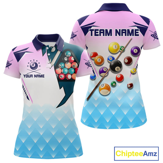 Personalized Colorful Billiard Shirt For Women Custom 8 Ball Pool Team Jersey Polo & 1/4 Zip TDM5471