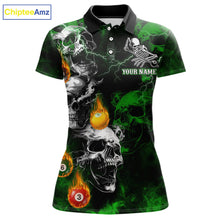 Load image into Gallery viewer, Personalized Smoke Skull Green Billiard Shirts For Women, Grim Reaper Pool Jersey Team Polo, 1/4 Zip TDM5935