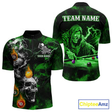 Load image into Gallery viewer, Personalized Smoke Skull Green Billiard Shirts For Men, Grim Reaper Pool Jersey Team Polo, 1/4 Zip TDM5935