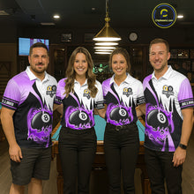 Load image into Gallery viewer, Custom Flame 8 Ball &amp; 9 Ball Billiard Shirt For Men, Pool Team Jersey Polo &amp; Quarter Zip |Purple TDM6541