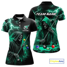 Load image into Gallery viewer, Turquoise Grim Reaper Billiard Shirts For Women Custom Thunder Lightning Team League Billiard Jersey TDM4601