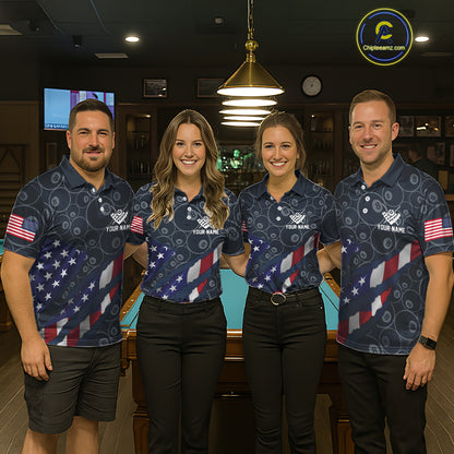 Navy Blue US Flag 8 Ball Billiard Shirt For Women Custom Patriotic Pool Team Jersey Polo & 1/4 Zip TDM5955