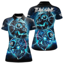 Load image into Gallery viewer, Personalized Blue Billiard 8 Ball Skull Billiard Polo &amp; 1/4 Zip For Women, Lightning Billiard Jerseys TDM3747