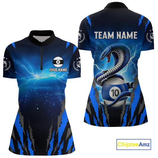 Personalized 10 Ball Thunder Lightning Cobra Snake Women Billiard Shirts, 10 Ball Pool Team Jersey TDM4023