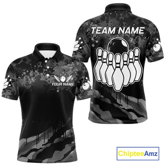Personalized Grunge Camo Bowling Jersey For Men, Bowling League Team Shirts Polo & 1/4 Zip TDM6542