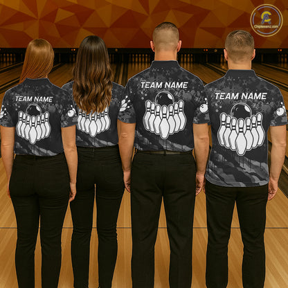 Personalized Grunge Camo Bowling Jersey For Women, Bowling League Team Shirts Polo & 1/4 Zip TDM6542