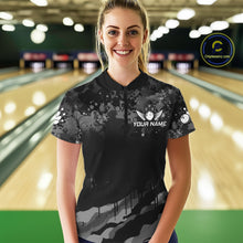 Load image into Gallery viewer, Custom Black And Grey Camo Bowling Shirt For Women, Grunge Bowling Team Jersey Polo &amp; 1/4 Zip TDM6543