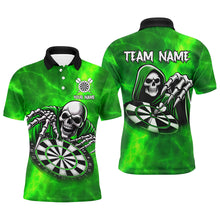 Load image into Gallery viewer, Grim Reaper Custom Green Dart Shirts For Men, Personalized Name 3D Skull Dart Team Jerseys TDM3020