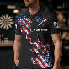 Load image into Gallery viewer, Custom US Flag Smoke Men's Darts Shirt With Pocket, Patriotic Darts Jersey TDM3455