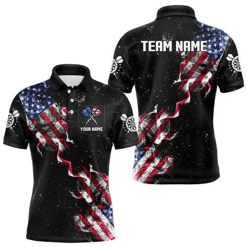 Custom US Flag Smoke Men's Darts Shirt With Pocket, Patriotic Darts Jersey TDM3455