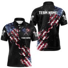 Load image into Gallery viewer, Customized Grunge US Flag Smoke Darts Polo &amp; Quarter-Zip Shirts, Patriotic Darts Jerseys For Men TDM3455