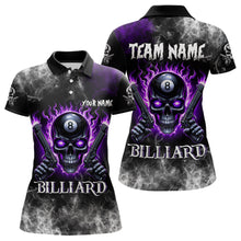 Load image into Gallery viewer, Personalized Purple 8 Ball Fire Flame Gun Skull Smoke Billiard Shirt For Women, Cool Billiard Jersey TDM3604