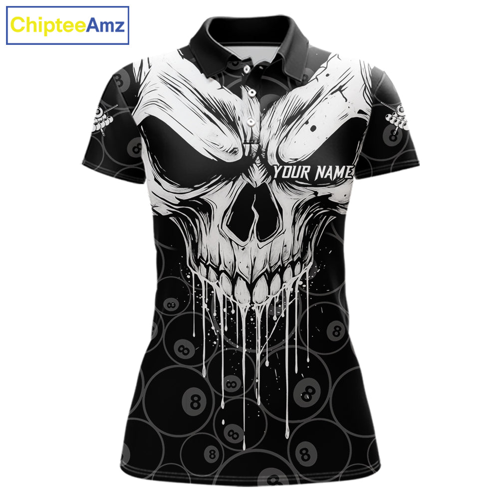 Personalized Skull 8 Ball Billiard Shirt For Women Custom Pool Team Jersey Polo & 1/4 Zip |White TDM6362