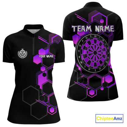 Red Hexagons Halftone & Dartboard 3D Women's Darts Shirt - Custom Name For Players NYN0560