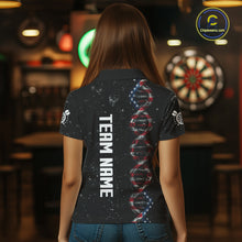 Load image into Gallery viewer, Custom Women's Black Grunge DNA American Flag Smoke Darts Shirt, Patriotic Dart Jersey Polo, 1/4 Zip TDM4628