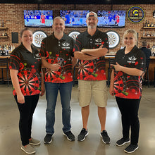 Load image into Gallery viewer, Black And Red Dartboard Roses And Heart Darts Shirt For Women Custom Valentine Darts Jersey Outfit TDM5766