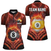 Load image into Gallery viewer, Billiard 8 Ball &amp; 9 Ball Fire Lightning Women Polo &amp; 1/4 Zip Shirts Custom Billiard Jersey |Orange TDM1642