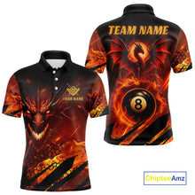 Load image into Gallery viewer, Personalized Orange Flame Dragon 8 Ball Billiard Shirt For Men, Pool Team Jersey Polo &amp; 1/4 Zip TDM4399