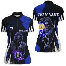 Load image into Gallery viewer, Funny Blue Grim Reaper 8 Ball &amp; 9 Ball Billiard Shirts For Women Custom League Billiard Jerseys TDM2284