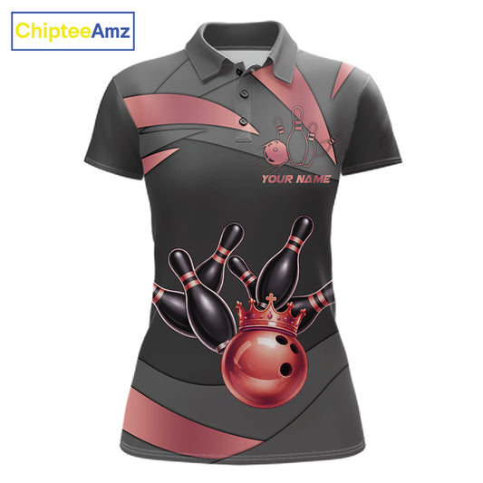 Black And Red Bowling Shirt For Women Custom Crown Bowling Jersey, Bowling League Polo & 1/4 Zip TDM6380