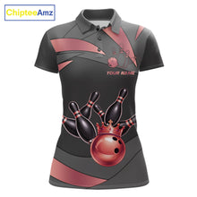 Load image into Gallery viewer, Black And Red Bowling Shirt For Women Custom Crown Bowling Jersey, Bowling League Polo &amp; 1/4 Zip TDM6380
