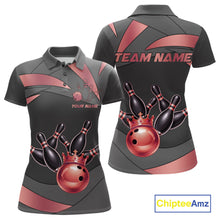 Load image into Gallery viewer, Black And Red Bowling Shirt For Women Custom Crown Bowling Jersey, Bowling League Polo &amp; 1/4 Zip TDM6380