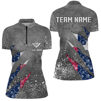 Custom Ball 8 Texas Flag Grey Grunge Women Billiard Polo & 1/4 Zip Shirt Best Billiard Team Jersey TDM1651