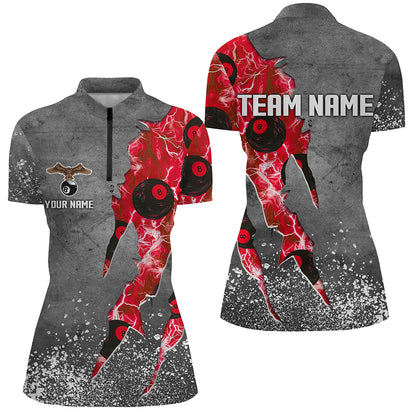 Custom Ball 8 Thunder Lighting Grunge Billiard Shirts For Women Best Billiard Team Jersey |Red TDM1658