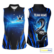Load image into Gallery viewer, Personalized Blue Thunder Lightning Cobra Snake Bowling Sleeveless Polo Shirt, Bowling Jersey TDM4643