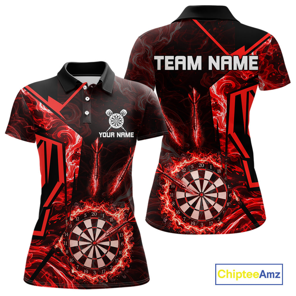 Black And Red Swirl Fire Flame Darts Shirt For Women Custom Darts Jersey Team Polo & 1/4 Zip TDM6145