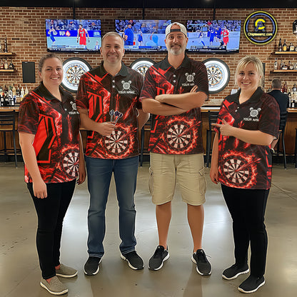 Black And Red Swirl Fire Flame Darts Shirt For Women Custom Darts Jersey Team Polo & 1/4 Zip TDM6145