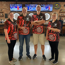 Load image into Gallery viewer, Black And Red Swirl Fire Flame Darts Shirt For Men Custom Darts Jersey Team Polo &amp; 1/4 Zip TDM6145
