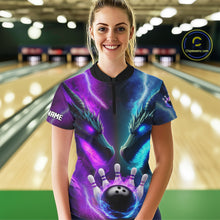 Load image into Gallery viewer, Custom Blue Purple Fire Dragon Bowling Jersey For Women Custom Lightning Bowling Shirt Polo, 1/4 Zip TDM6150