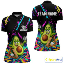Load image into Gallery viewer, Colorful avocado 8 ball billiard quarter zip shirt for women designed for league tournaments and team events.