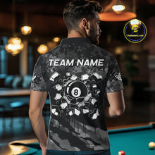 Load image into Gallery viewer, Personalized Grunge Camo Billiard Shirts For Men, Funny 8 Ball Pool Team Jersey Polo &amp; 1/4 Zip TDM6155